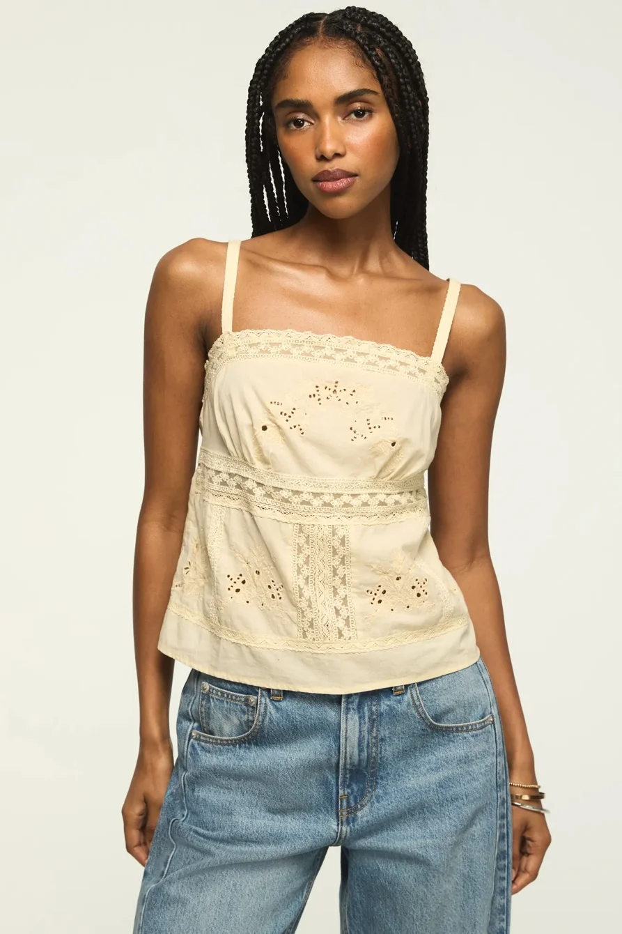 Image of Lucky Brand Festival Cutwork Cami Top - Women's Clothing Cami Camisoles Tank Top in Vintage Cream