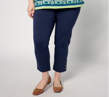 Belle by Kim Gravel Tall Nautical Gold Button Ponte Ankle Pant