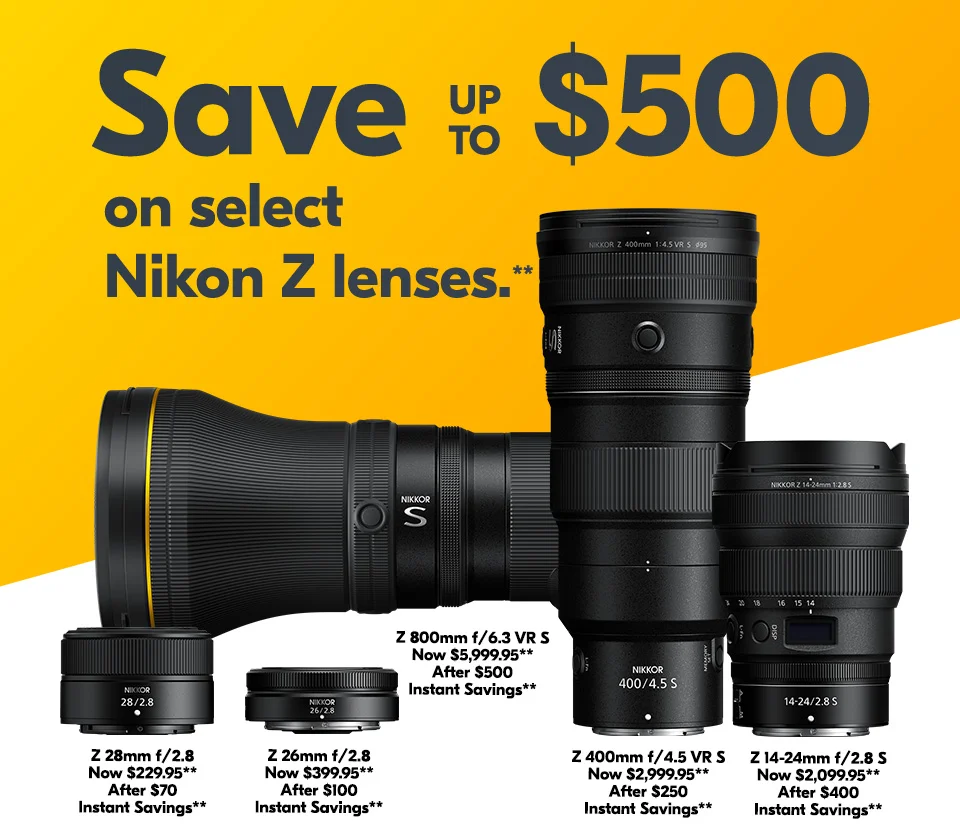 Nikon | Save up to $500 on select Nikon Z Lenses**. Terms and conditions apply.