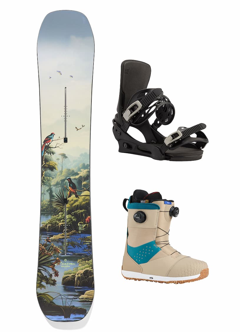 Men's All-Mountain Kit including the Custom Camber Board, Cartel X Re:Flex Bindings, and Ion BOA® Boots