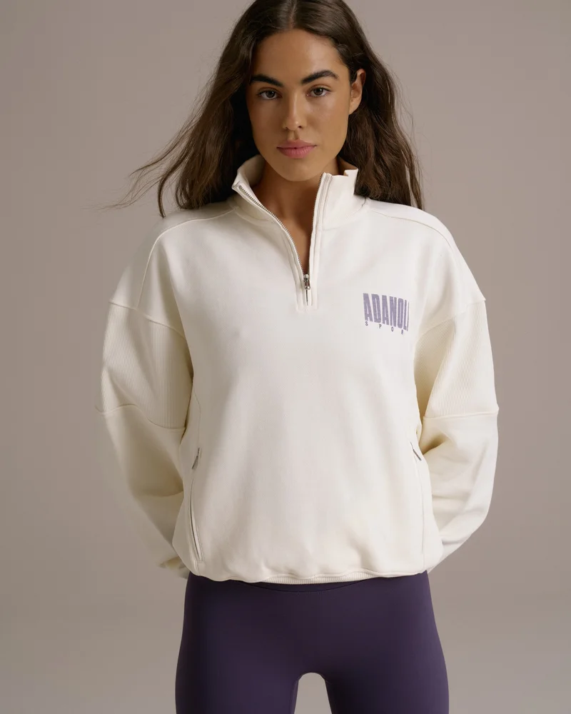 Image of Sport Horizon Relaxed Funnel Neck Zip Sweatshirt - Marshmallow White