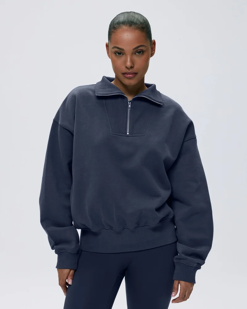 Image of Relaxed Funnel Neck Zip Sweatshirt - Midnight Blue