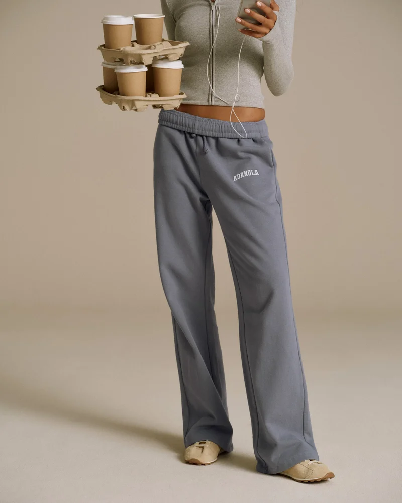 Image of Varsity Loose Fit Straight Leg Sweatpants - Slate Blue