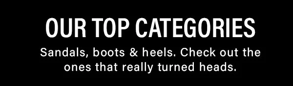 Our top categories - sandals, boots and heels