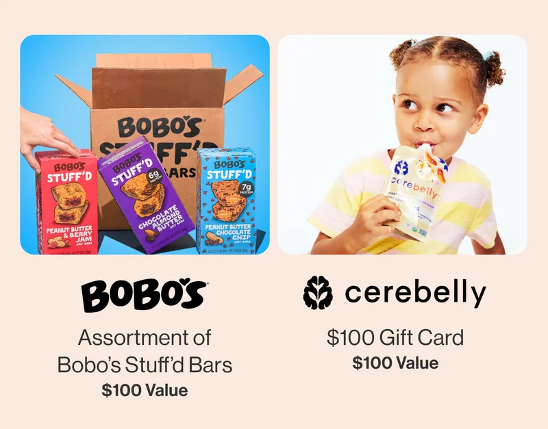Bobos Assortment of Bobo’s Stuff’d Bars $100 Value/ cerebelly $100 Gift Card $100 Value