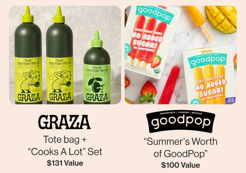 Graza Tote bag + “Cooks A Lot” Set $131 Value / goodpop “Summer's Worth of GoodPop” $100 Value