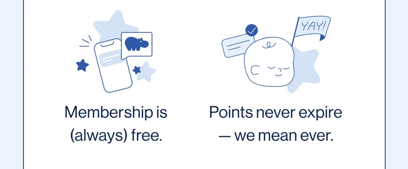 Membership is (always) free. Points never expire — we mean ever.