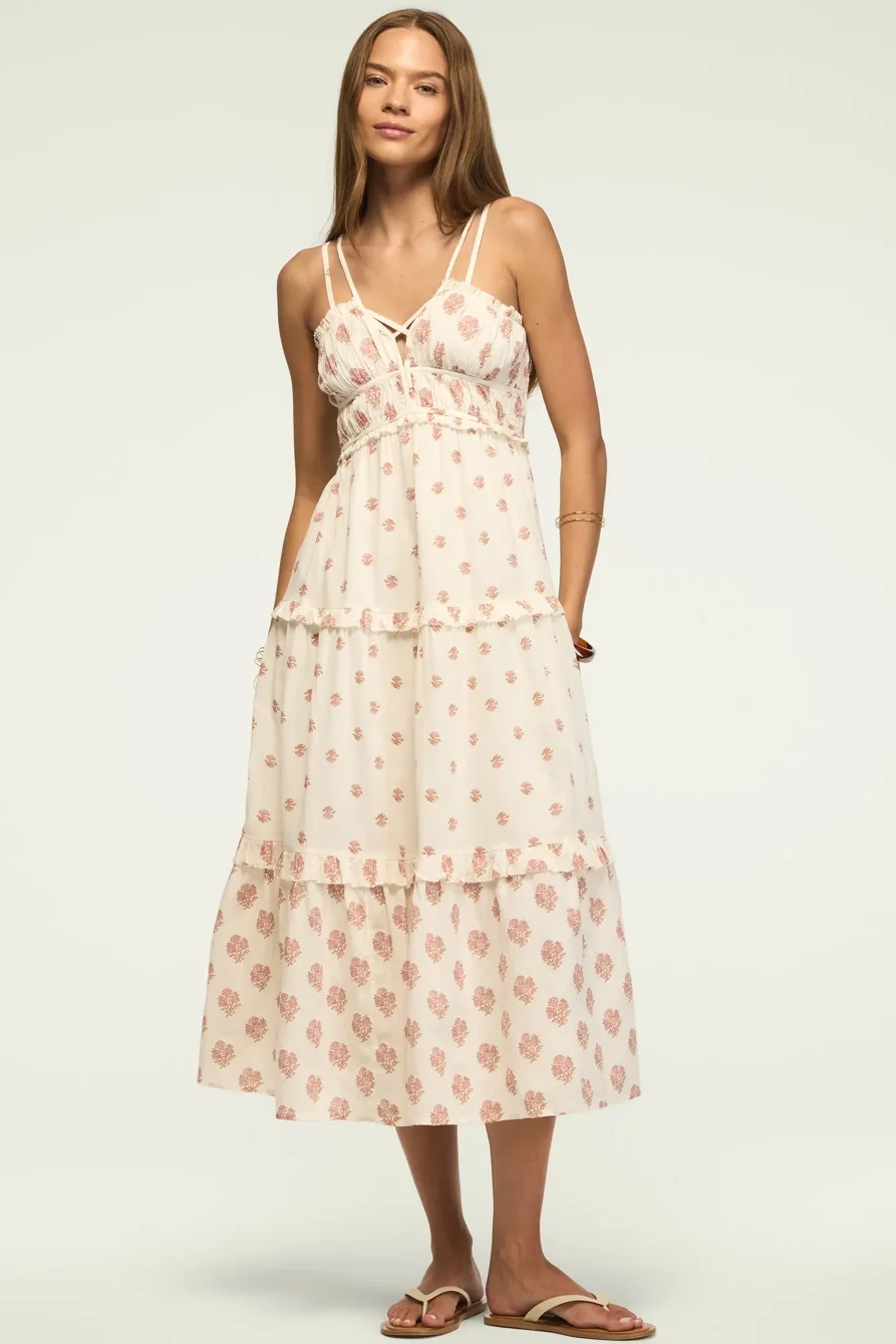 Image of Lucky Brand Strappy Print Mix Maxi Dress - Women's Clothing Dresses Maxi Dress in Cream Geo Floral Combo