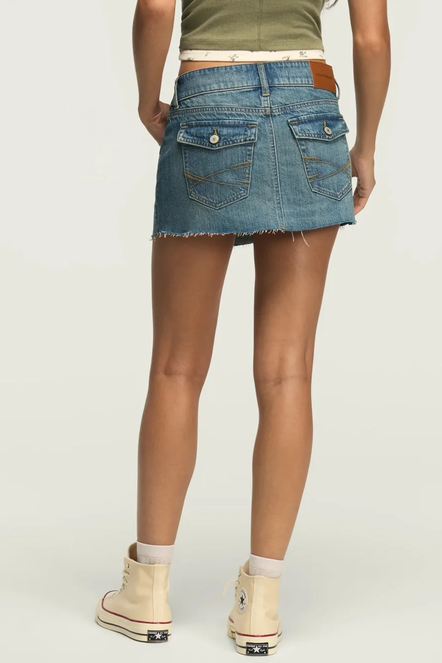 Image of Lucky Brand Denim Micro Mini Skirt - Women's Clothing Outerwear Jean Denim Jackets in Hot To Go Wash