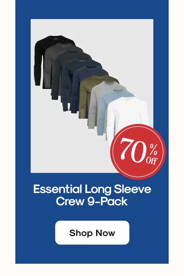 Essential Long Sleeve Crew 9-Pack | 70% OFF