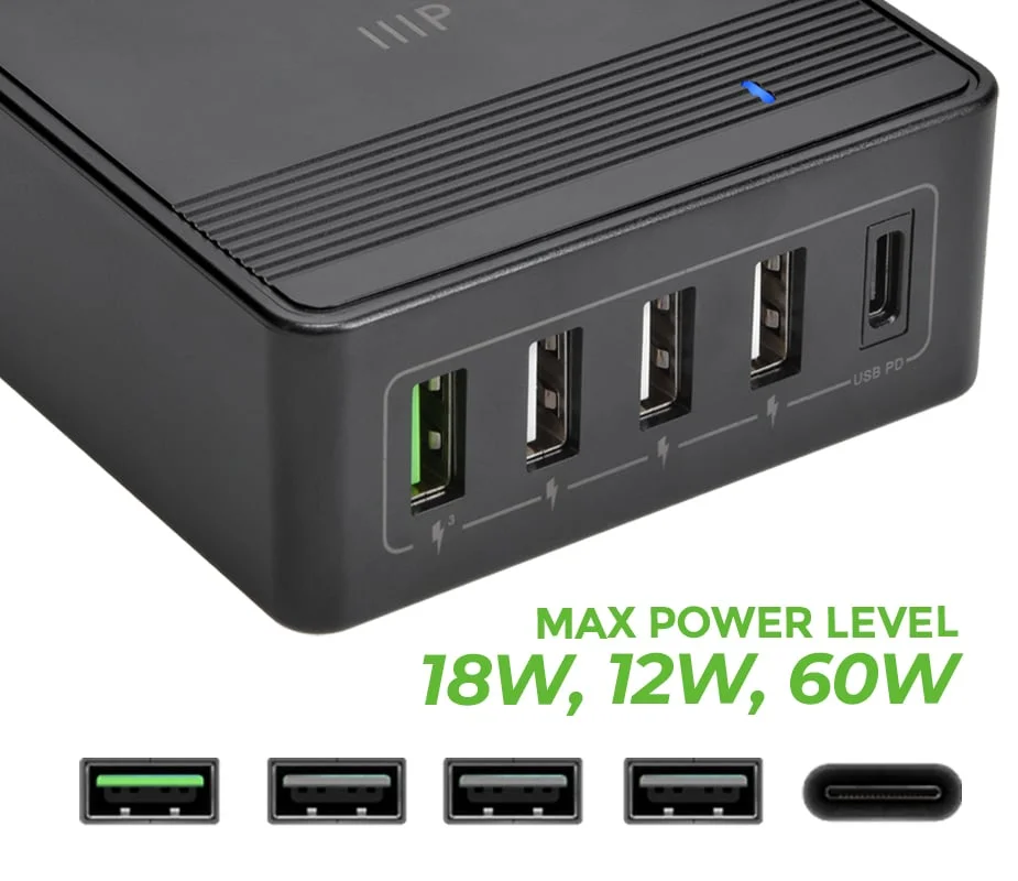 60W USBโCยฎ 5โPort Desktop Charging Station