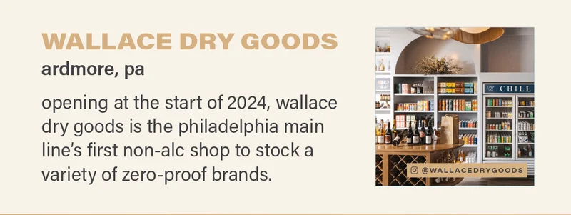 WALLACE DRY GOODS (ardmore, pa): opening at the start of 2024, wallace dry goods is the philadelphia main line's first non-alc shop to stock a variety of zero-proof brands. (photo: @wallacedrygoods)