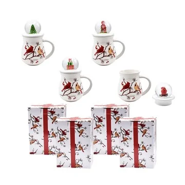Temp-tations Set of (4) 16-oz Mugs with Snow Globe Lids & Gift Boxes