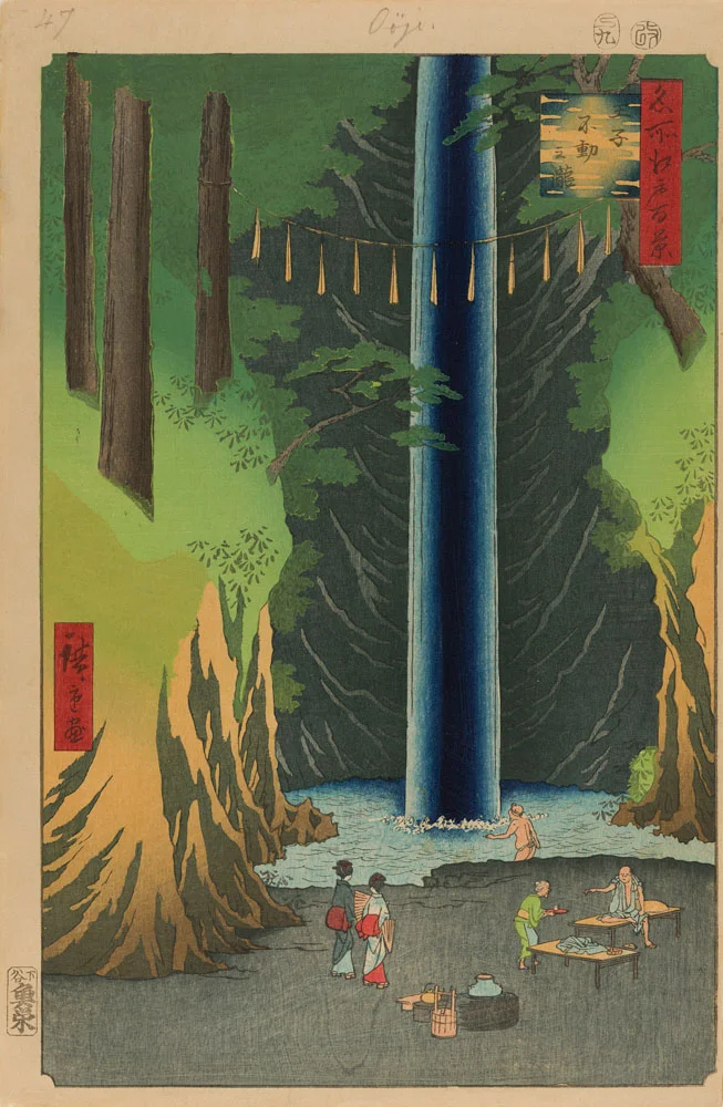 Hiroshige‘s “Fudo Falls, Oji, no. 49 from 100 Famous Views of Edo”