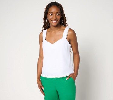 by Stacy London Stretch Cotton Summer Tank Top with Pearl Trim