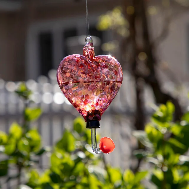 Glass Heart Hummingbird Feeder