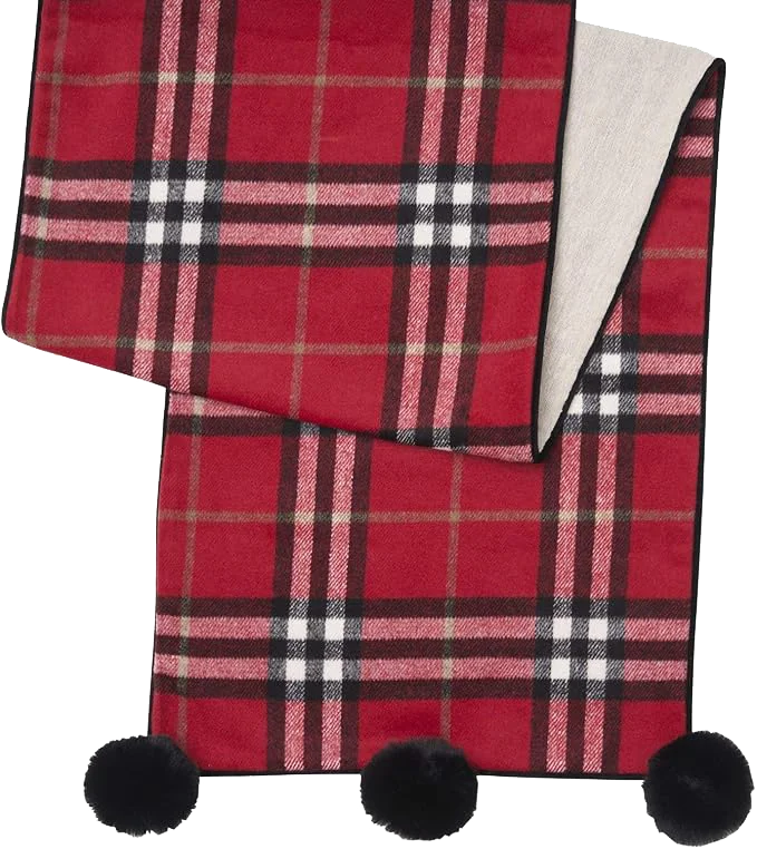 Image of Style Me Pretty Table Runner - Red Plaid Pom