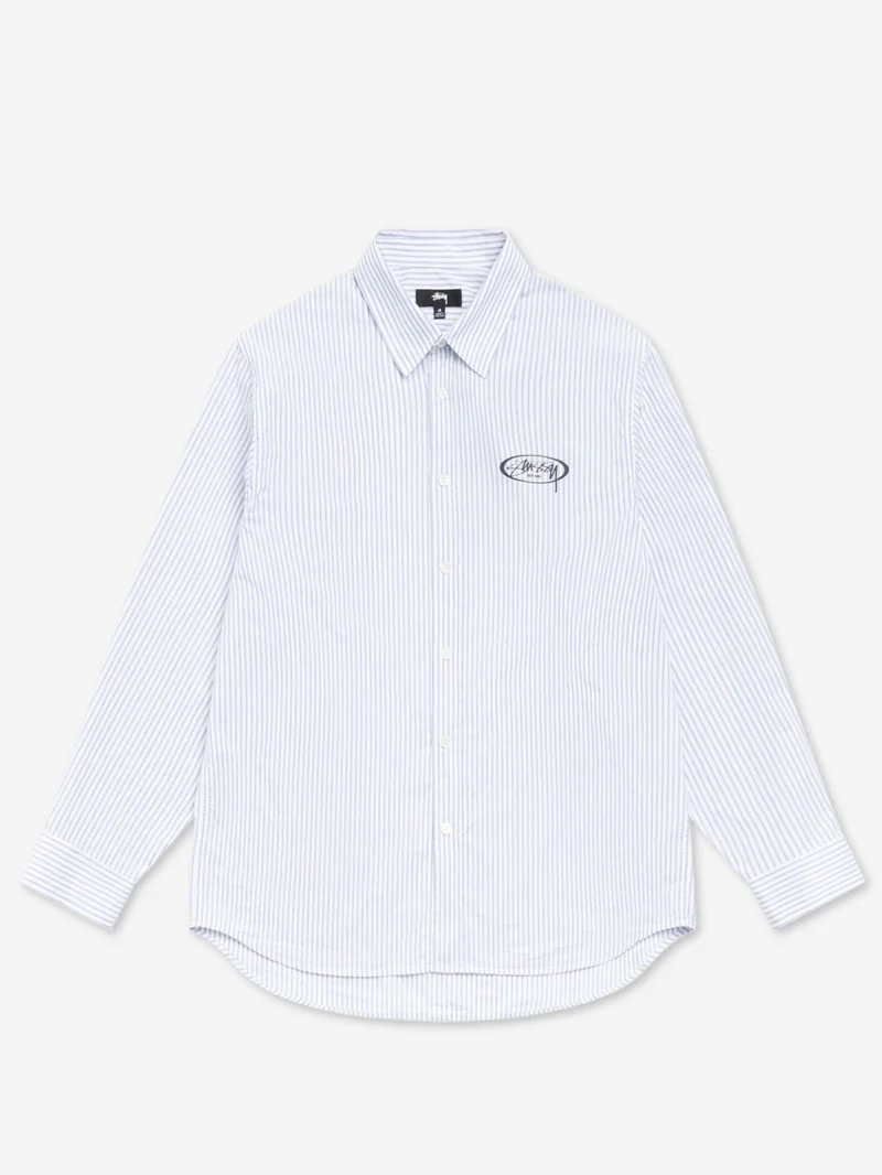 Image of Stussy Standard Ls Shirt Logo - Blue Stripe