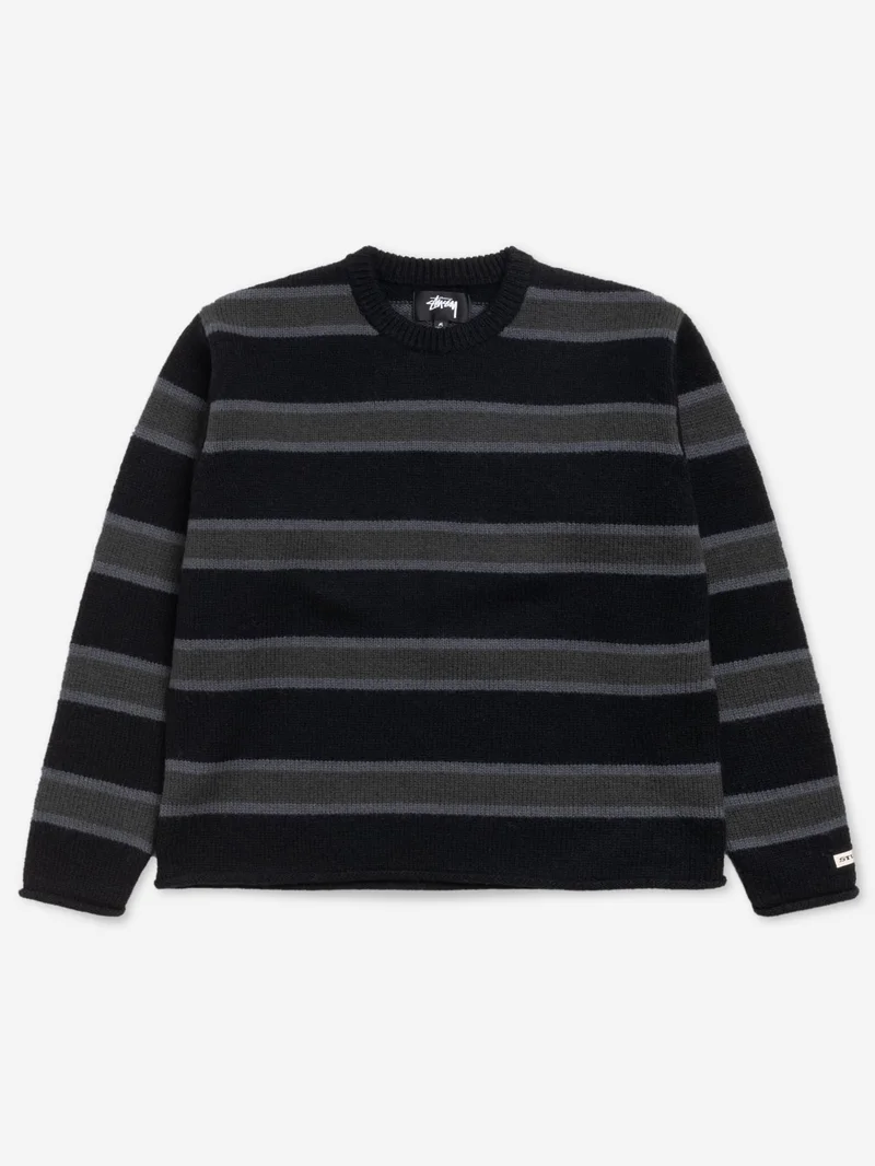Image of Stussy Striped Wool Sweater - Black