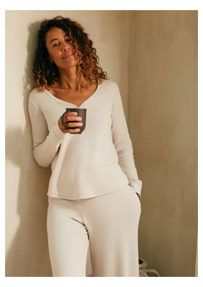 Oatmeal Waffle Long Sleeve Henley & Waffle Leg Pant Set