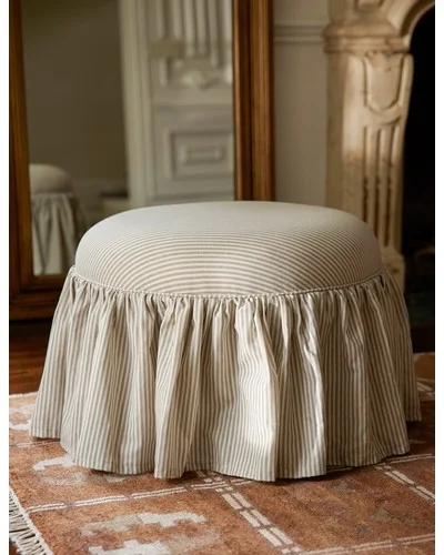 Leary Ottoman - Blue Tonal Stripe