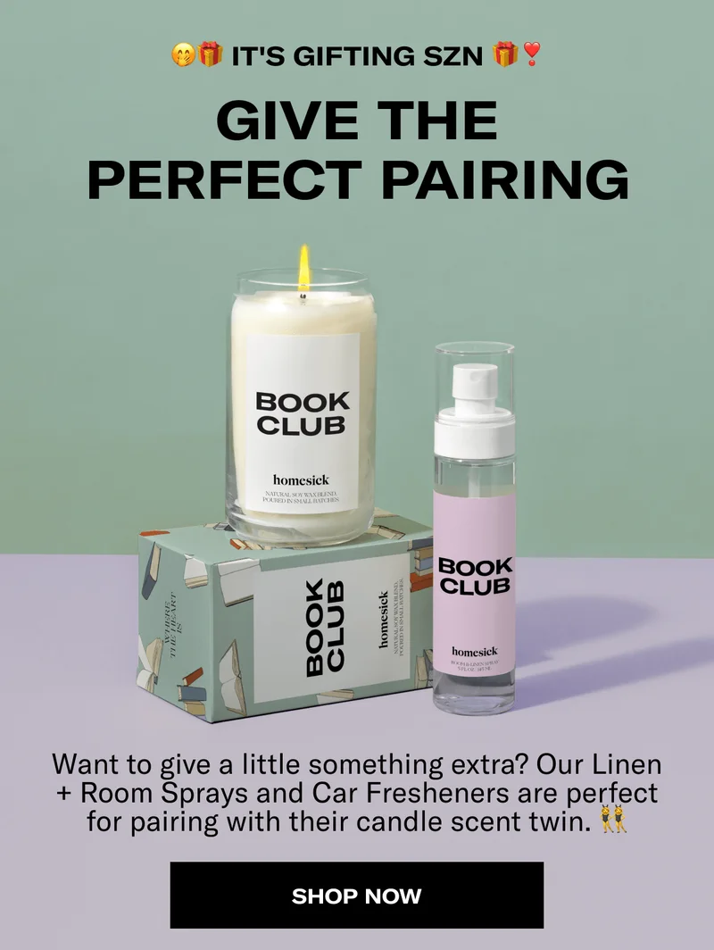🤭🎁 IT'S GIFTING SZN 🎁❣️ | GIVE THE PERFECT PAIRING | Want to give a little something extra? Our Linen + Room Sprays and Car Fresheners are perfect for pairing with their candle scent twin. 👯‍♀️ | SHOP NOW