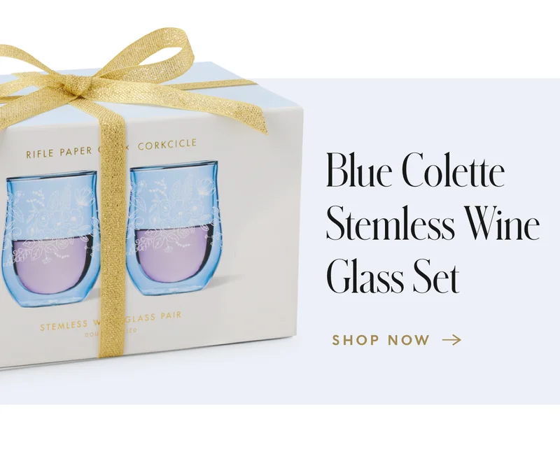 Blue Colette Stemless Wine Glass Set