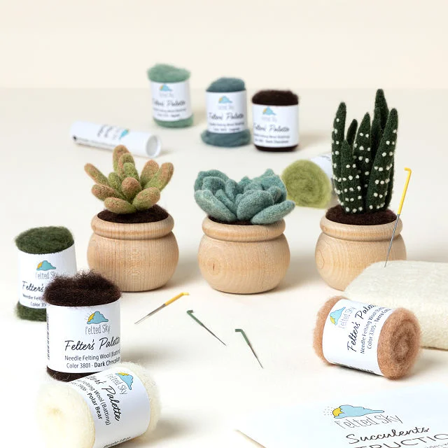DIY Potted Succulent Trio Needle Felting Kit