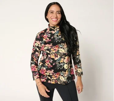 Martha Stewart Signature Floral Printed Mock Neck Top