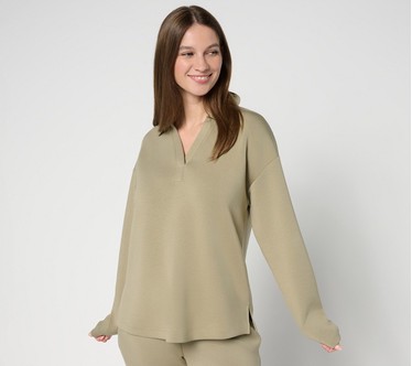 Martha Stewart Signature Comfort Stretch Collared V-Neck Top
