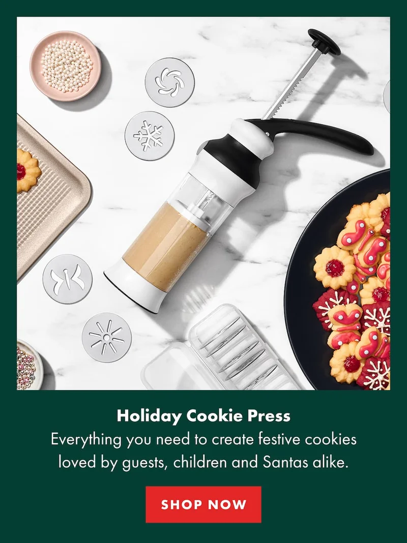 Holiday Cookie Press Everything you need to create festive cookies loved by guests, children and Santas alike. | SHOP NOW