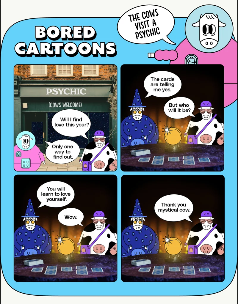 Bored Cartoons. The cows visit a psychic.