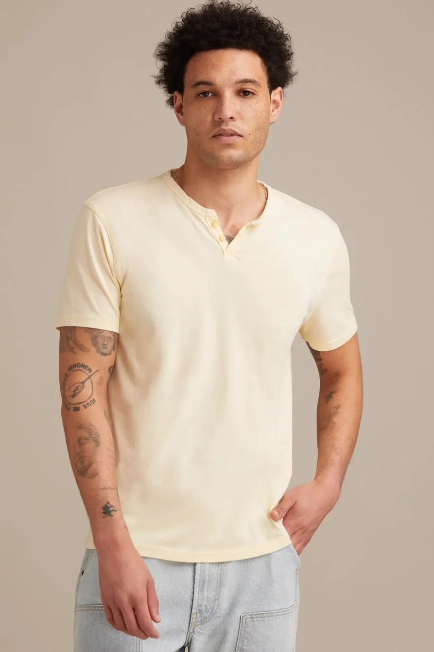 Image of Lucky Brand Venice Burnout Notch Neck Tee - Men's Clothing Tops Shirts Tee Graphic T Shirts in Port Royale