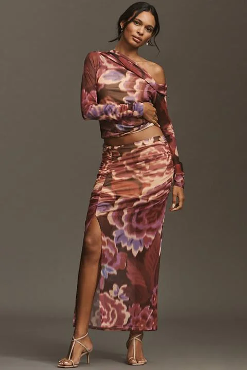 By Anthropologie Ruched Side-Slit Maxi Skirt