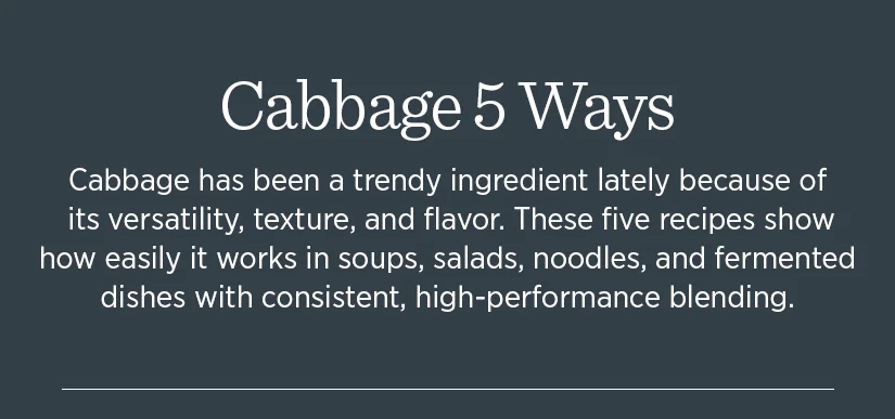 Cabbage has been a trendy ingredient lately because of its versatility, texture, and flavor. These five recipes show how easily it works in soups, salads, noodles, and fermented dishes with consistent, high-performance blending.