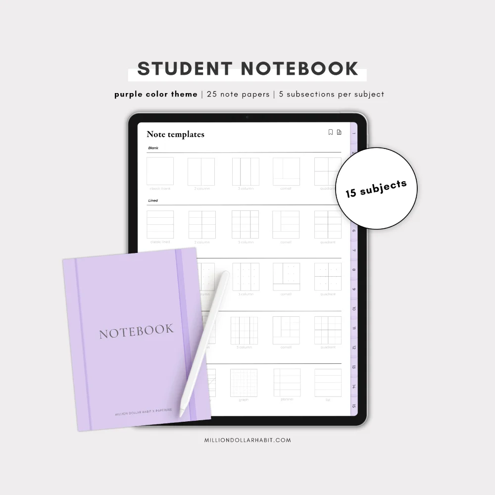 Image of 15 Subject Digital Notebook by Million Dollar Habit