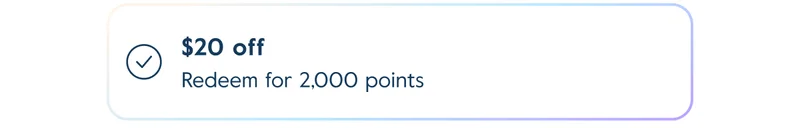 $20 off: Redeem for 2,000 points off