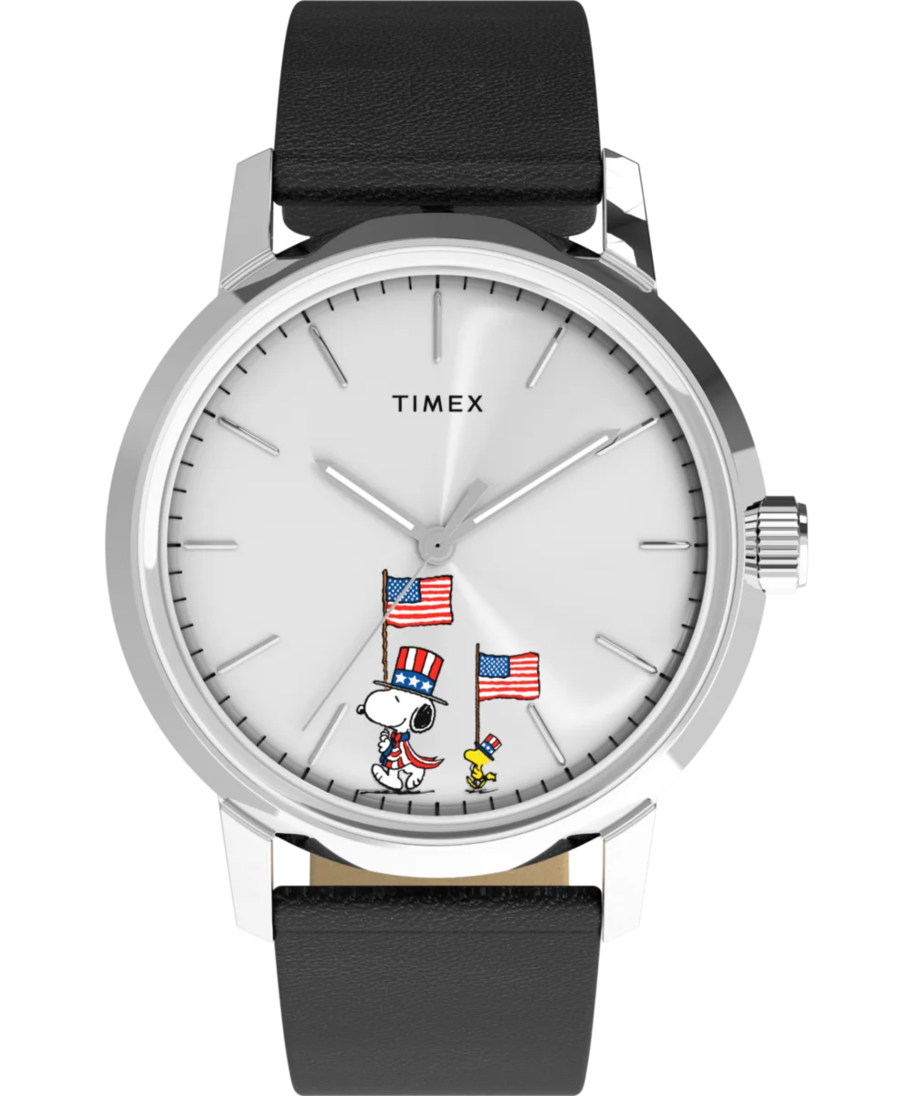 Image of Peanuts® x Timex Marlin® Automatic Americana 40mm Leather Strap Watch