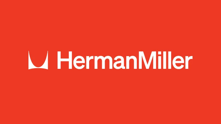 White Herman Miller logo on red background.