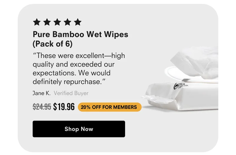 Pure Bamboo Wet Wipes (Pack of 6)