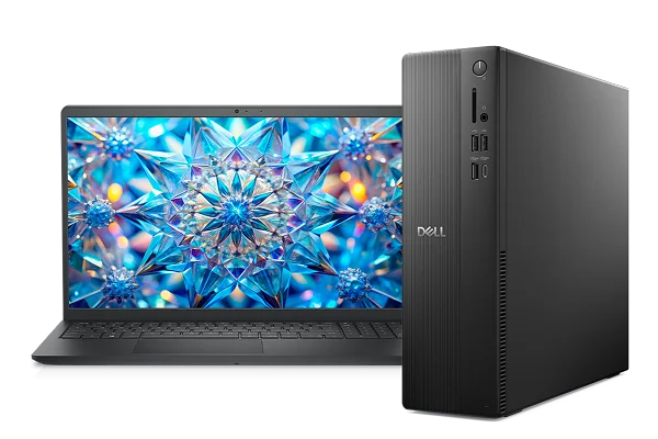 A Dell laptop and a Dell desktop computer with limited-time offers.