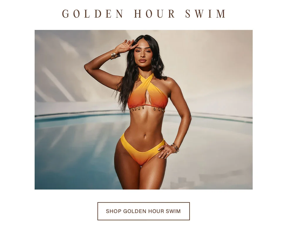 Golden Hour Swim orange yellow ombre halter bikini set.