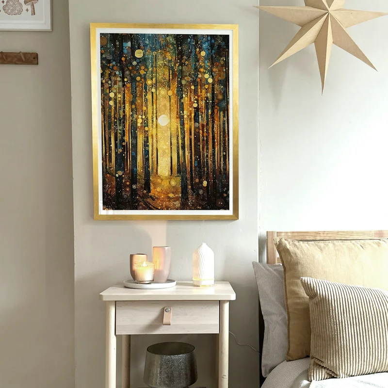 Image of Gustav Klimt Print Sun Forest Trees Painting Klimt Exhibition Poster Painting Yellow Decor Full Art Print