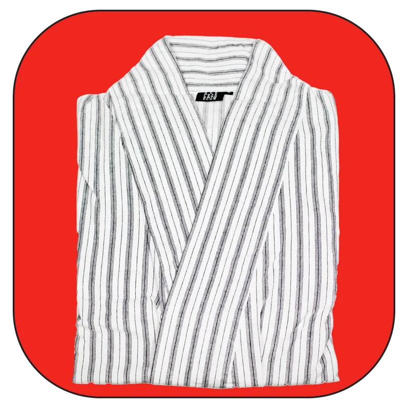 Comfortable striped robe, perfect for lounging in style.