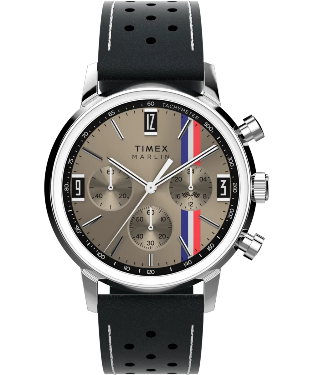 Image of Marlin® Chronograph Tachymeter 40mm Leather Strap Watch