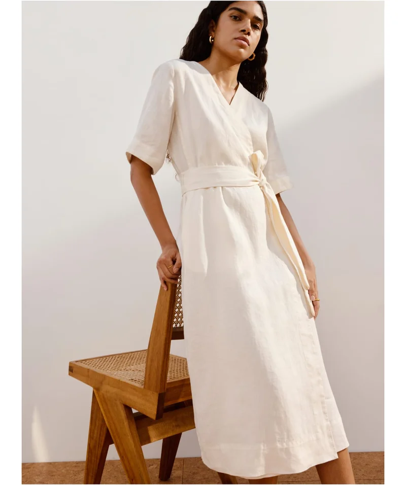 [image]The Linen Short-Sleeve Wrap Dress