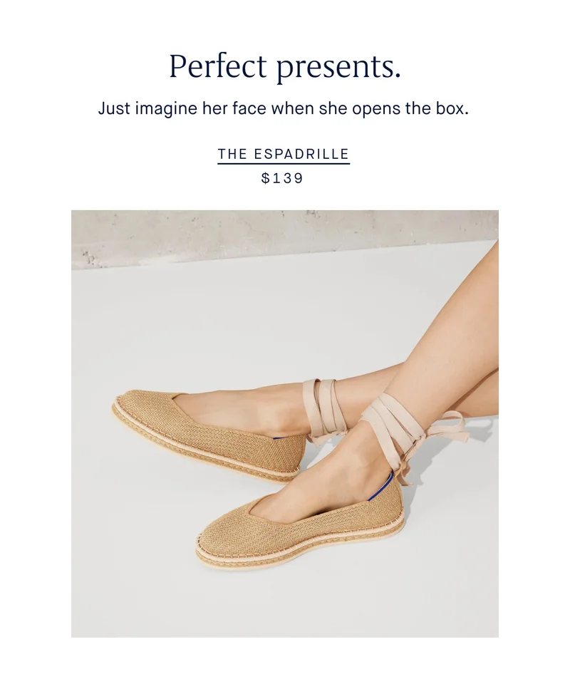 Perfect presents. Just imagine her face when she opens the box. THE ESPADRILLE $139