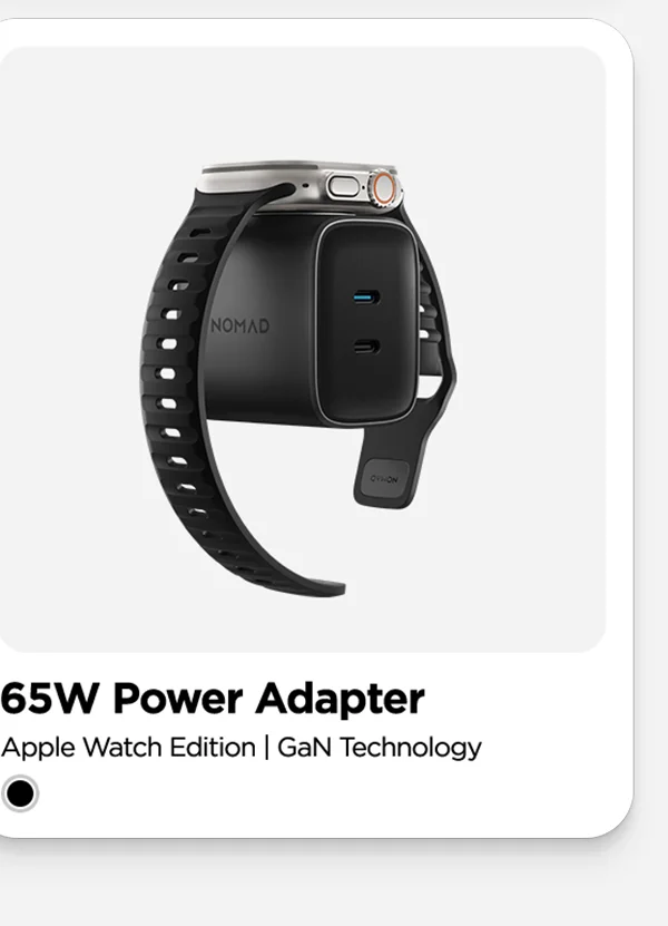 65W AC Power Adapter Apple Watch Edition—the ultimate 3-in-1 charging solution. With GaN technology packed into its sleek, compact body, this adapter powers two USB-C devices and fast charges your Apple Watch all at the same time.