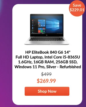 HP EliteBook 840 G6 14 Full HD Laptop, Intel Core i5-8365U 1.6GHz, 16GB RAM, 256GB SSD, Windows 11 Pro, Silver - Refurbished