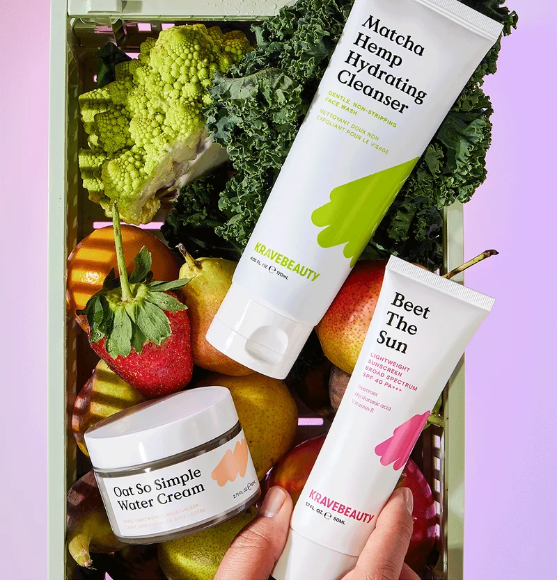 Intro Routine Image featuring Matcha Hemp Hydrating Cleanser, Oat So Simple Water Cream, and Beet The Sun